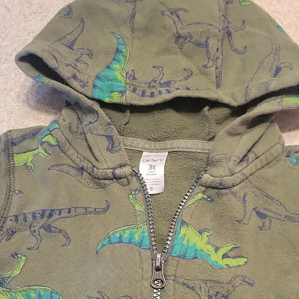 Carter's Green Dinosaur Zipup Hoodie SIZE 3T